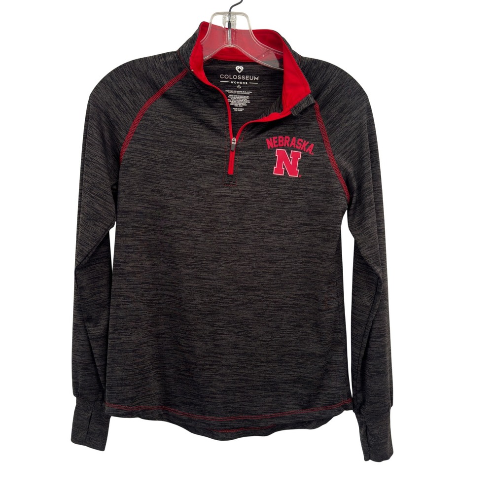 Colosseum Womens Nebraska Cornhuskers Quarter Zip Pullover Gray Red Gameday S